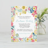 素朴な花の結婚式招待状のピンクの青い黄色 招待状 (スタンド正面)