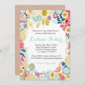 素朴な花の結婚式招待状のピンクの青い黄色 招待状 (正面/裏面)