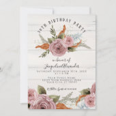 素朴な花の芍薬 ダスティピンク 水彩画 誕生日 招待状 (正面)
