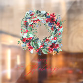 素朴な花の赤いクリスマスリース　ハッピーホリデー ウィンドウサイン (シート2)