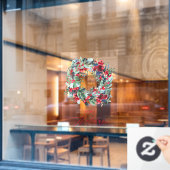 素朴な花の赤いクリスマスリース 幸せなホリデー ウィンドウサイン (カフェ窓)