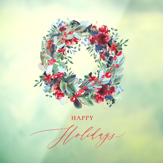 素朴な花の赤いクリスマスリース 幸せなホリデー ウィンドウサイン (シート3)