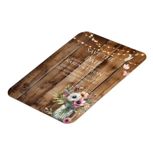 素朴な花の開花を知らせる Save the Date 招待状 マグネット (左側)