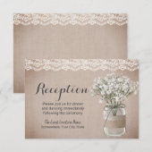 素朴な花の飾りのメイソンジャー　ヴィンテージの麻のクロスがおしゃれな披露宴 招待状 (正面/裏面)