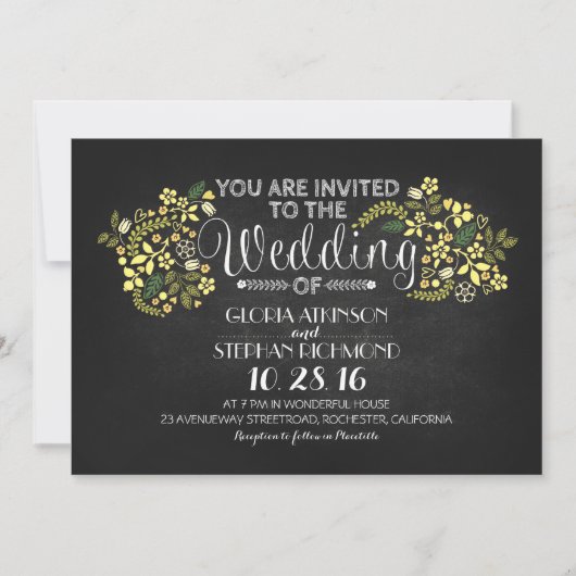 素朴な花の黒板ウェディング招待状 招待状 (正面)