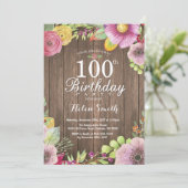 素朴な花の100歳の誕生日招待状(女性用) 招待状 (スタンド正面)