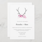 素朴な花の(雄ジカの)枝角の結婚式招待状 招待状 (正面/裏面)