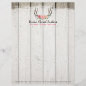 素朴な花の(雄ジカの)枝角ぼろぼろのシックなバラ及び木 レターヘッド (正面)