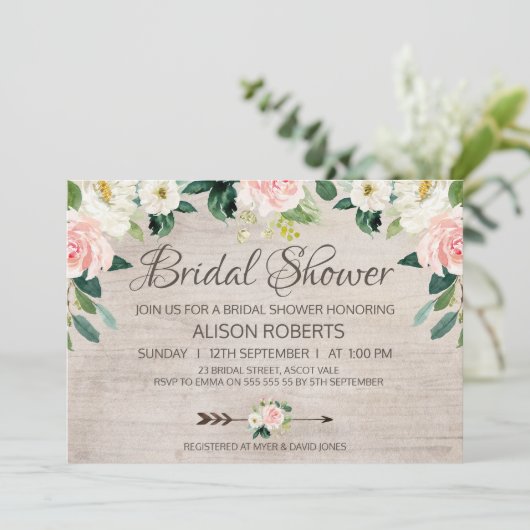 素朴な花のBohoのブライダルシャワーの招待状 招待状 (スタンド正面)