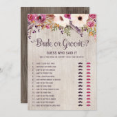 素朴な花嫁または新郎のBohoのブライダルシャワーのゲーム 招待状 (正面/裏面)