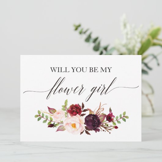 素朴な花柄のデザイン かわいい花嫁の介添え役になってくれる？ 招待状 (スタンド正面)