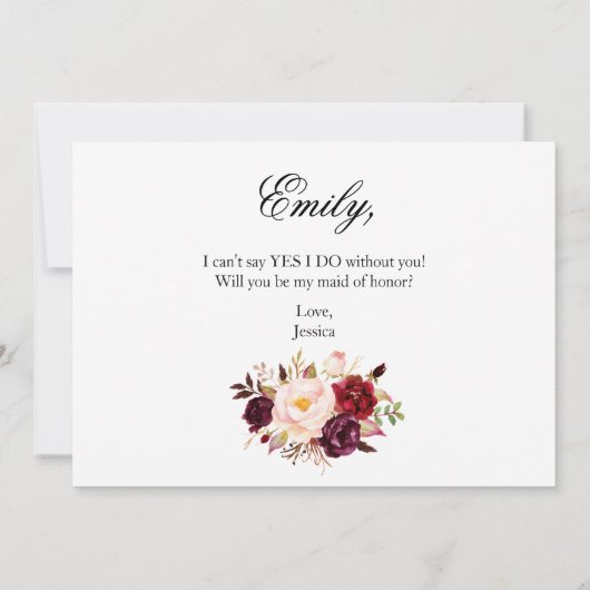 素朴な花柄のデザイン かわいい花嫁の介添え役になってくれる？ 招待状 (裏面)