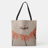 素朴な花柄のモノグラム入りオレンジ ブラック タン トートバッグ (正面)