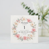 素朴な花柄の植物の誕生日招待状 赤ちゃん 招待状 (スタンド正面)