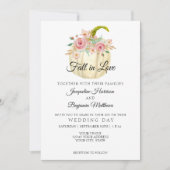素朴な花柄の水彩画のパンプキンブラッシュローズゴールド 招待状 (正面)
