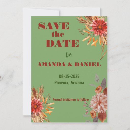 素朴な花柄の結婚式延期のお知らせカード セーブザデート (正面)