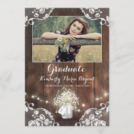 素朴な花模様のメイソンジャー写真 卒業パーティー 招待状