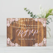 素朴な花模様のライトストリングス ウッド RSVP 返信カード 招待状 (スタンド正面)