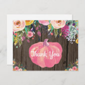 素朴な花模様の秋のカボチャの感謝カード サンキューカード (正面/裏面)