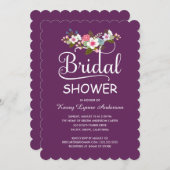 素朴な花花束のブライダルシャワー-紫色 招待状 (正面/裏面)
