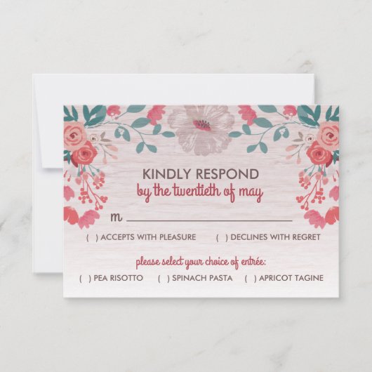素朴な花3.5" x 5" RSVPの応答カード 出欠カード (正面)