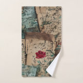 素朴な芸術的古い紙赤いバラ模様 バスタオルセット (ハンドタオル)