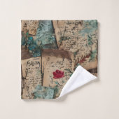 素朴な芸術的古い紙赤いバラ模様 バスタオルセット (ウォッシュタオル)