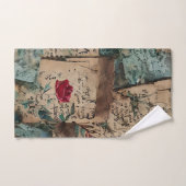 素朴な芸術的古い紙赤いバラ模様 バスタオルセット (ハンドタオル)