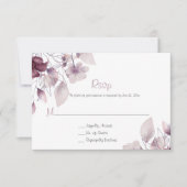 素朴な茄子色、ほこりっぽい紫色、淡いピンクの花 出欠カード (正面)