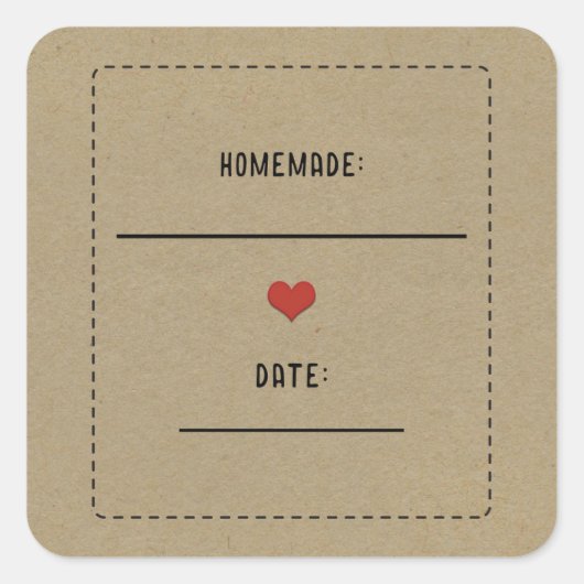 素朴な茶色のクラフト 赤いハート 手作り 缶詰 ジャー スクエアシール (正面)
