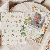 素朴な茶色のスタンプ・チョンプ・ロア恐竜の誕生日 招待状