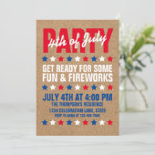 素朴な茶色のスタンプ 星型 7月4日パーティー 招待状 (スタンド正面)