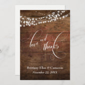 素朴な茶色の木と白いライトのストリングス サンキューカード (正面/裏面)