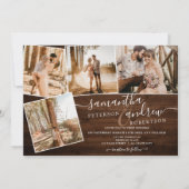 素朴な茶色の木材の冬のスクリプト5枚の写真の結婚式 招待状 (裏面)