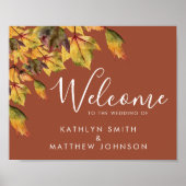 素朴な茶色の秋の紅葉が印象的な結婚式のウェルカムメッセージ ポスター (正面)