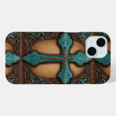 素朴な茶色の革の西のカントリークロス Case-Mate iPhoneケース (裏面 (横))