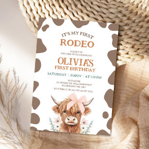 素朴な茶色ハイランド牛ファーストロデオ1歳誕生日 招待状