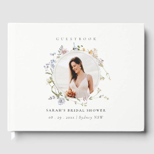 素朴な草原の花のリースの写真 ブライダルシャワー ゲストブック (正面)