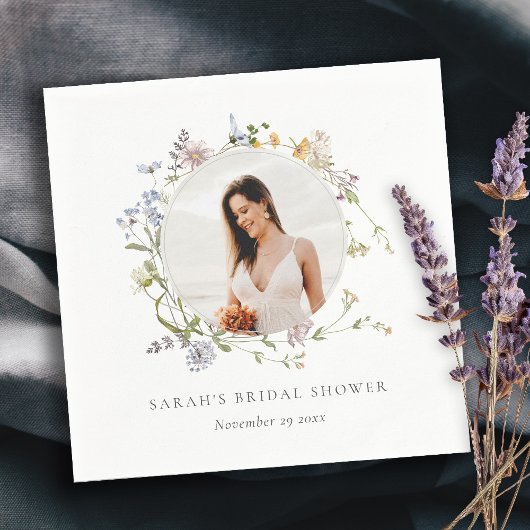 素朴な草原の花のリースの写真 ブライダルシャワー スタンダードカクテルナプキン