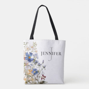 素朴な草原の野の花のイニシャル トートバッグ