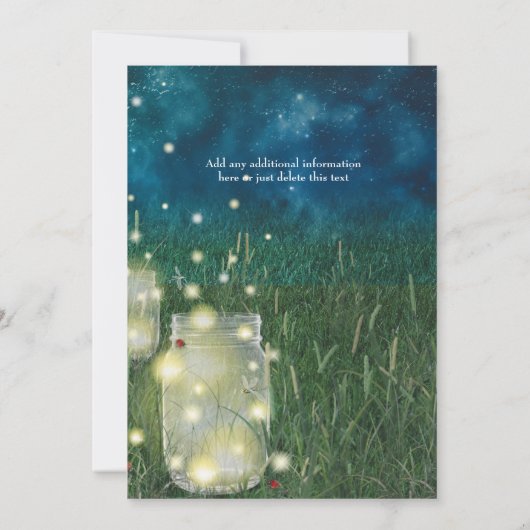 素朴な草原夜メーソンジャーのホタルの結婚式 招待状 (裏面)
