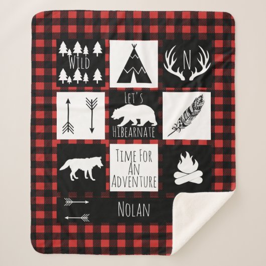 素朴な荒野及び動物のバッファローの点検の格子縞 シェルパブランケット (正面)