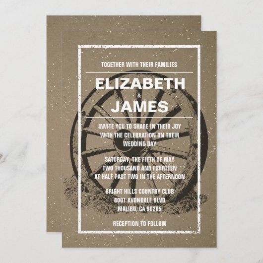 素朴な荷馬車の車輪の結婚式招待状 招待状 (正面/裏面)