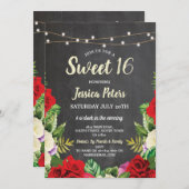 素朴な菓子16のパーティーのチョークの赤いバラの花 招待状 (正面/裏面)