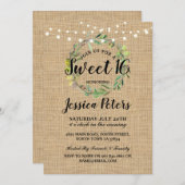 素朴な菓子16のパーティーのバーラップの緑のリースの招待 招待状 (正面/裏面)