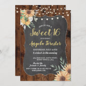 素朴な菓子16のパーティーの木製の花柄ライトヒマワリ 招待状 (正面/裏面)