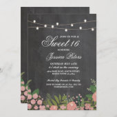 素朴な菓子16のパーティーの珊瑚の花のチョークの招待 招待状 (正面/裏面)