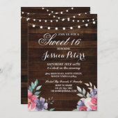 素朴な菓子16のパーティーの花のピンクの花の招待 招待状 (正面/裏面)