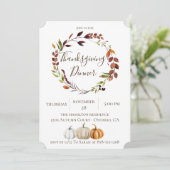 素朴な落ち葉とかぼちゃの感謝祭ディナー 招待状 (スタンド正面)