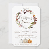 素朴な落ち葉とかぼちゃの感謝祭ディナー 招待状 (正面)